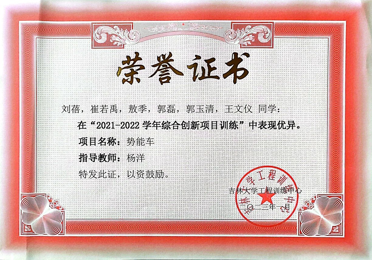 工程训练综合能力竞赛获奖证书